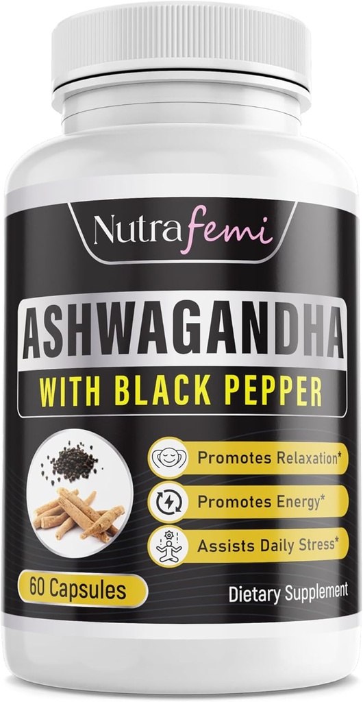 Biologische Ashwagandha met zwarte peper voor imporved Absorptie. Resistent tegen stress verhoogt energieniveaus en ondersteunt geheugenverbetering - 650 Mg 60 capsules