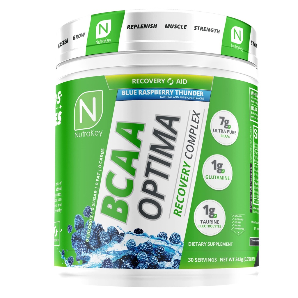 NutraKey BCAA Optima Post Workout Herstel Complex, Geen Suiker, Geen Carb, Herstelhulp, Blauwe Raspberry