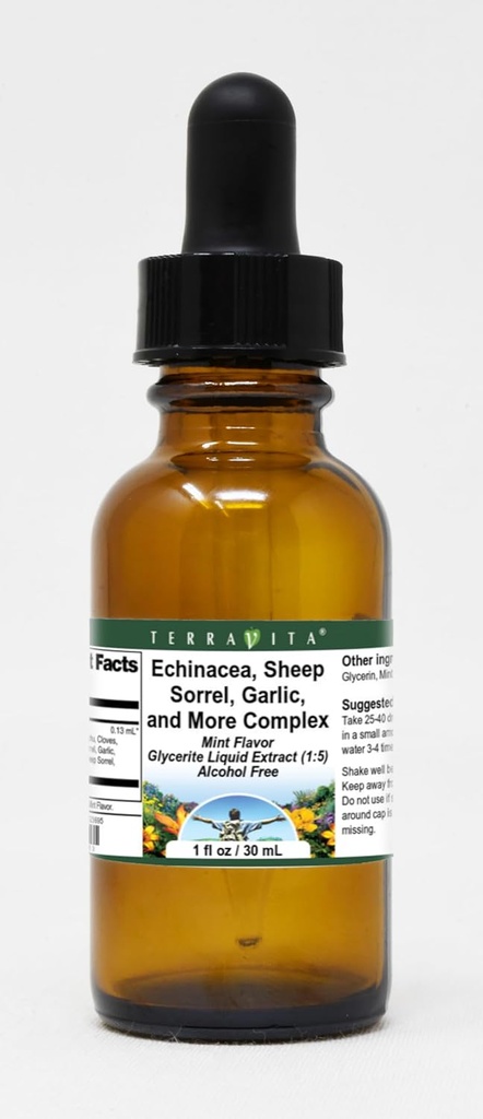 Terravita Echinacea, Sheep Sorrel, Knoflook, and More Complex Glycerite Liquid Extract (1:5) - Mint Flavored (1 oz, ZIN: 523695)