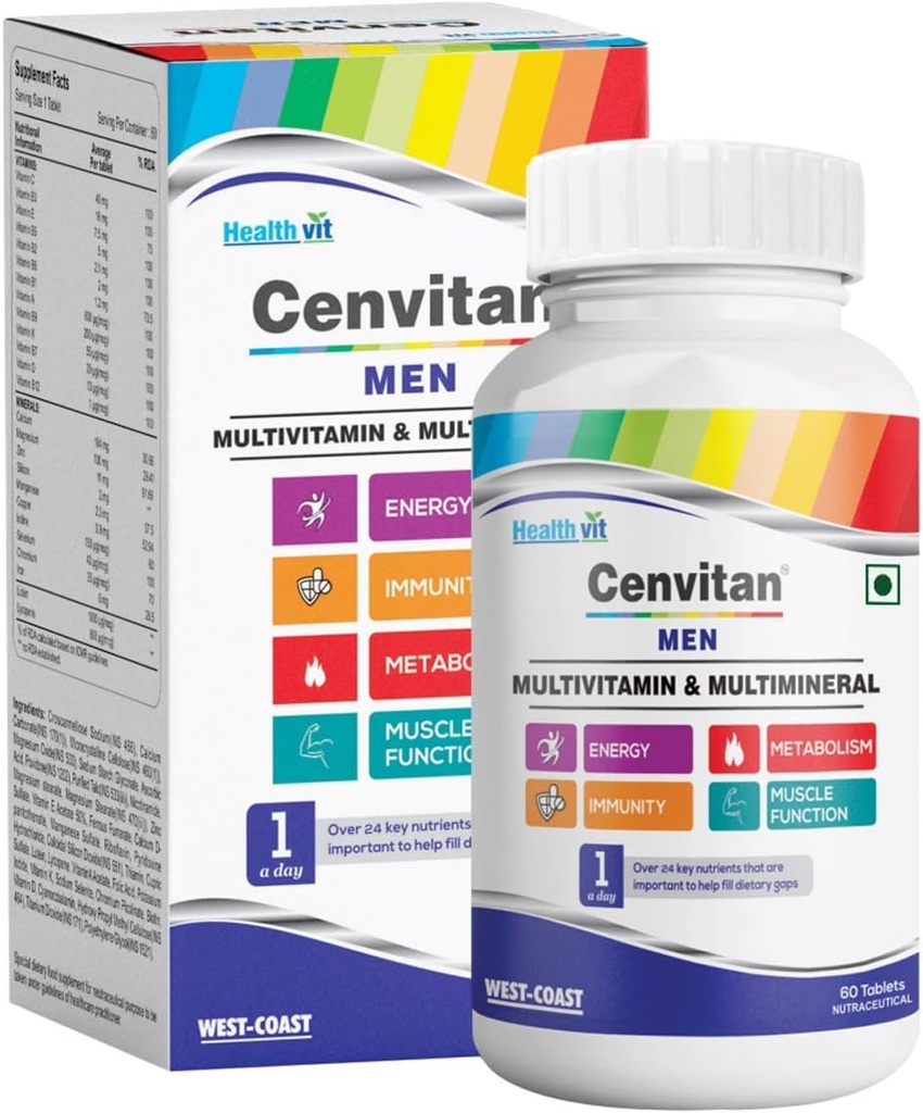 Cenvitan Multivitamine voor mannen - 60 tabletten met 24 voedingsstoffen (vitaminen en mineralen)