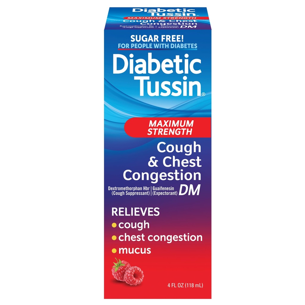 Diabetische Tussin DM Maximale sterkte Hoest en borstcongestie Relief Liquid Cough Syrup, Safe for Diabetics, Berry Flavored, 4 Fl Oz (pack van 1)