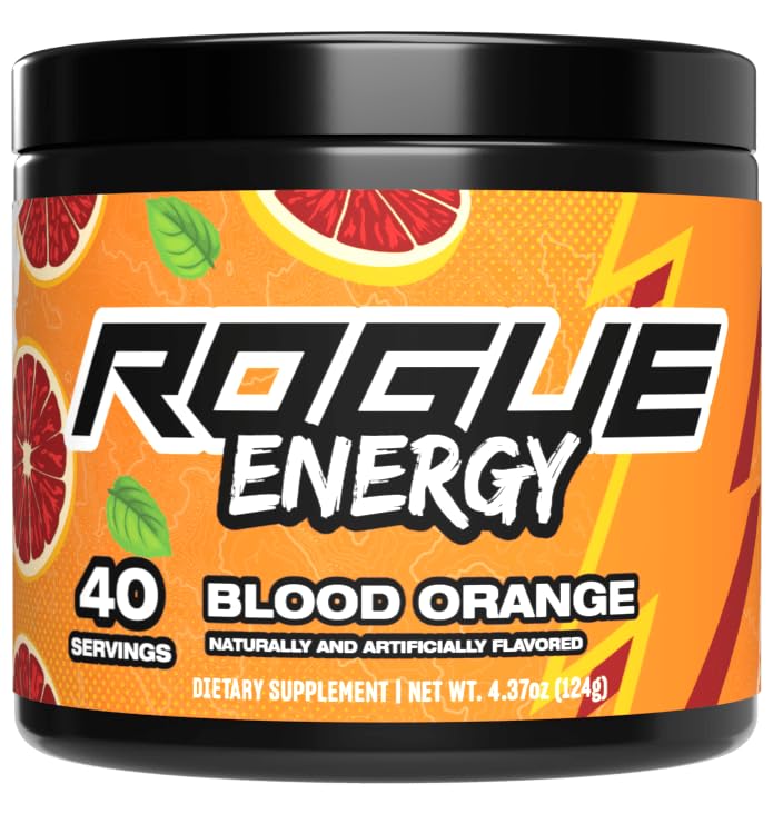 Rogue Energy Energy Drink Powder for Long Gaming Hours - Energy Powder for Mental Focus - Sugar & Gluten Free - Gaming Supplement with Cafeine & Vitamines - Made in USA (Blood Orange - 40 Servings)