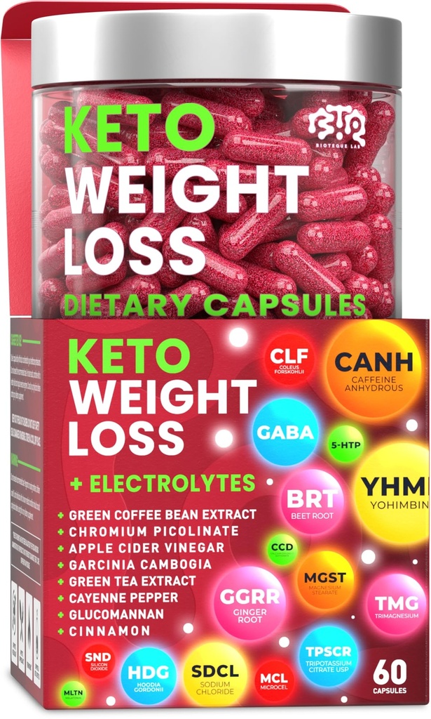 Keto gewichtsverlies Dieet pillen, natuurlijke eetlust Suppressant, Fat Burner voor vrouwen en mannen met Apple Cider, Green Coffee Bean Extract, Curb Cravings & Honger, Metabolisme Booster Supplement - 60 capsules