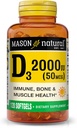 MASON NATURAL Vitamine D3 2000 UI Ultra Strength, soutient la densité osseuse, la force et la santé immunitaire, 120 Softgels