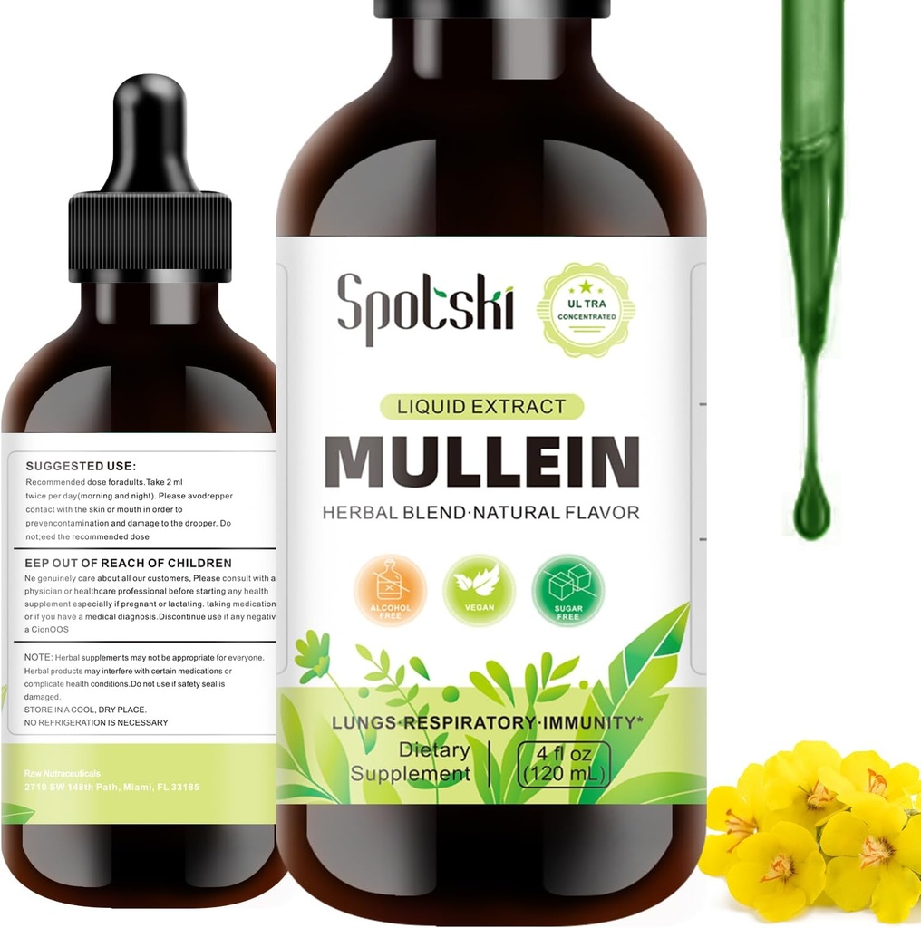 Mullein Drops for Longs - Long Detox for Respiratory System, Natural Sleep Aid & Immune Support, Tinctuur Drops Non-GMO, Vegetarisch 1 maand aanbod