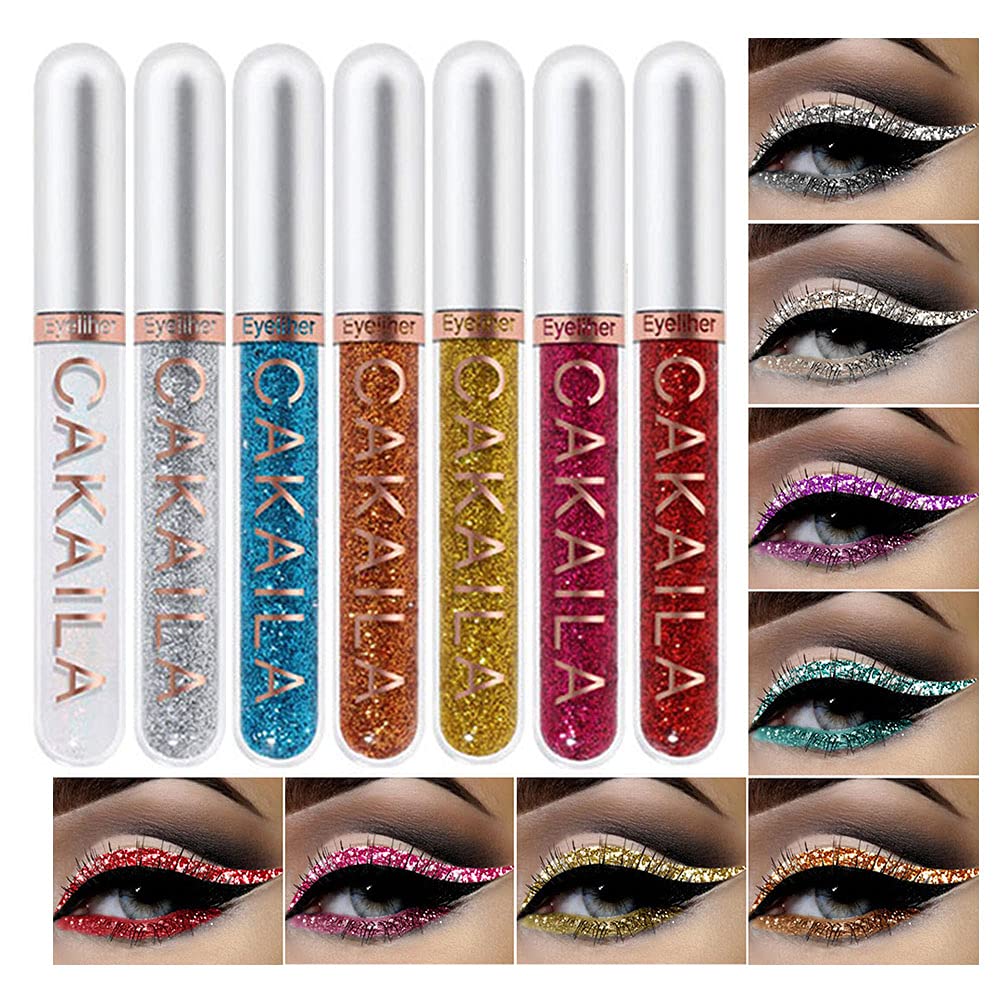 8 gekleurde Glitter Liquid Eyeliner Kleurrijke Set, Delineadores De kleuren Para Ojos, Rainbow White Red Blue Eyeliner Kerstcadeaupakket voor vrouwen Waterdichte langdurige snelle...