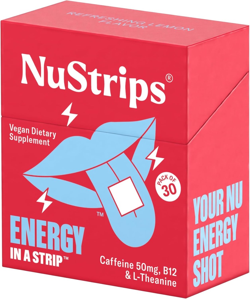 NuStripsTM Fast-dissolving Energy Strips with 50mg Cafeïne, L-Theanine & Vitamine B12 