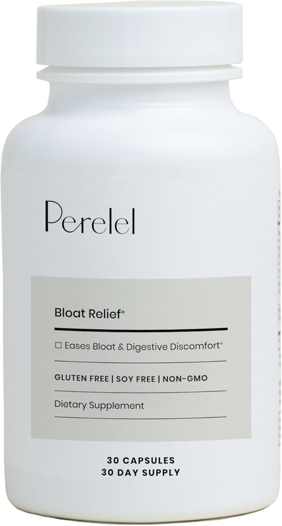 Perelel supplément de santé digestif avec gingembre biologique, baume citron et fenouil, pour soutenir la santé Gut & confort digestif, supplément botanique pour les femmes et les hommes, soja, laiterie et sans gluten, 30 pilules