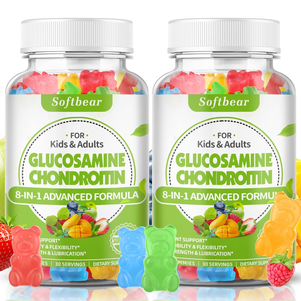 softbear Glucosamine Chondroitin Gummies met MSM Triple Strength, Biologische Kauwbare Glucosamine Chondroitin Supplement voor gezamenlijke ondersteuning Vegan gemengde fruit smaak 120 Gummies