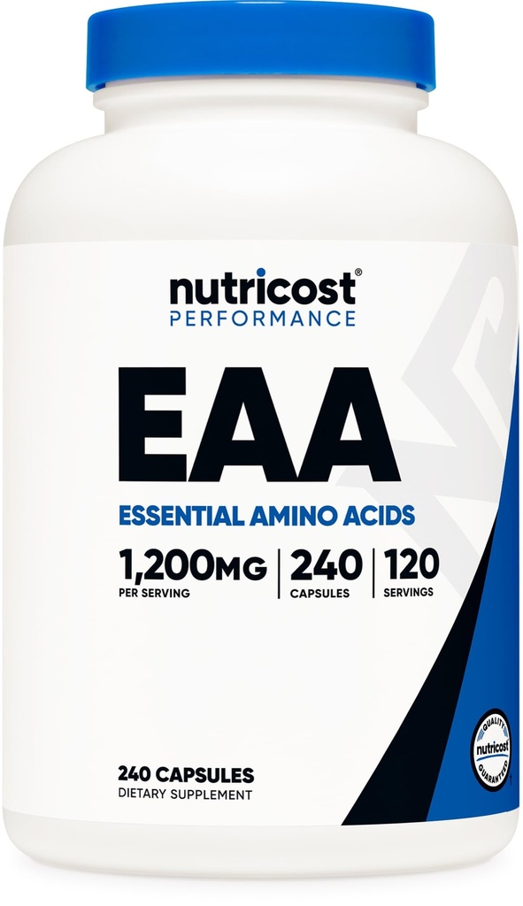 Nutricost EAA-capsules 1200 mg, 240 capsules - essentiële aminozuren, 120 porties - non-GMO, glutenvrij en veganistisch