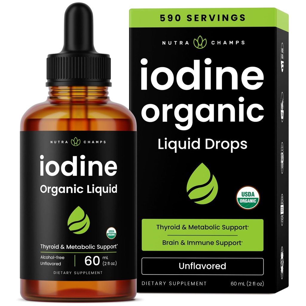 Biologische jodium vloeibare druppels - 250 mcg jodiumsupplement voor vrouwen en mannen - kaliumjodide-oplossing 250 mcg - 590 porties - schildklier-, hormoon- en metabolische ondersteuning - niet-GMO, Vegan NPN 80119762