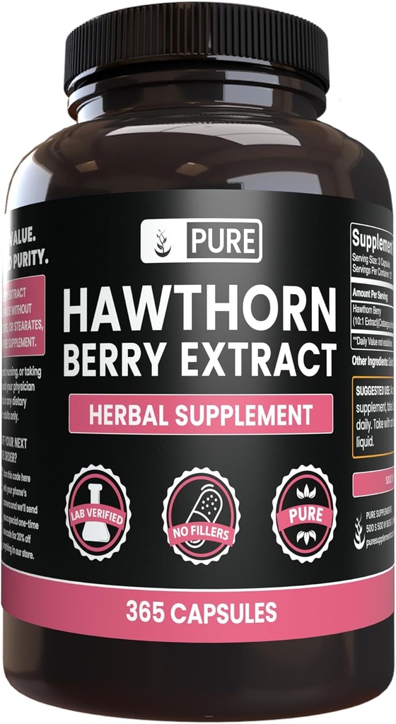 Pure originele ingrediënten Hawthorn Berry Extract Geen Magnesium of Rijst Fillers, altijd zuiver, Lab geverifieerd (365 Capsules)