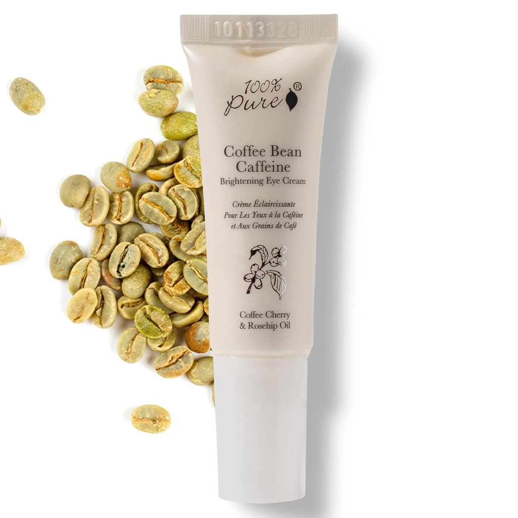 100% PURE Coffee Bean Cafeine Eye Cream Refresh & Hydrate Under Eye Treatment Reduce Puffiness, Dark Circles, Rimpels met groene thee, Rose Hip, Vitamine E - Jeugdige levendige ogen - Vegan - 0,3 oz