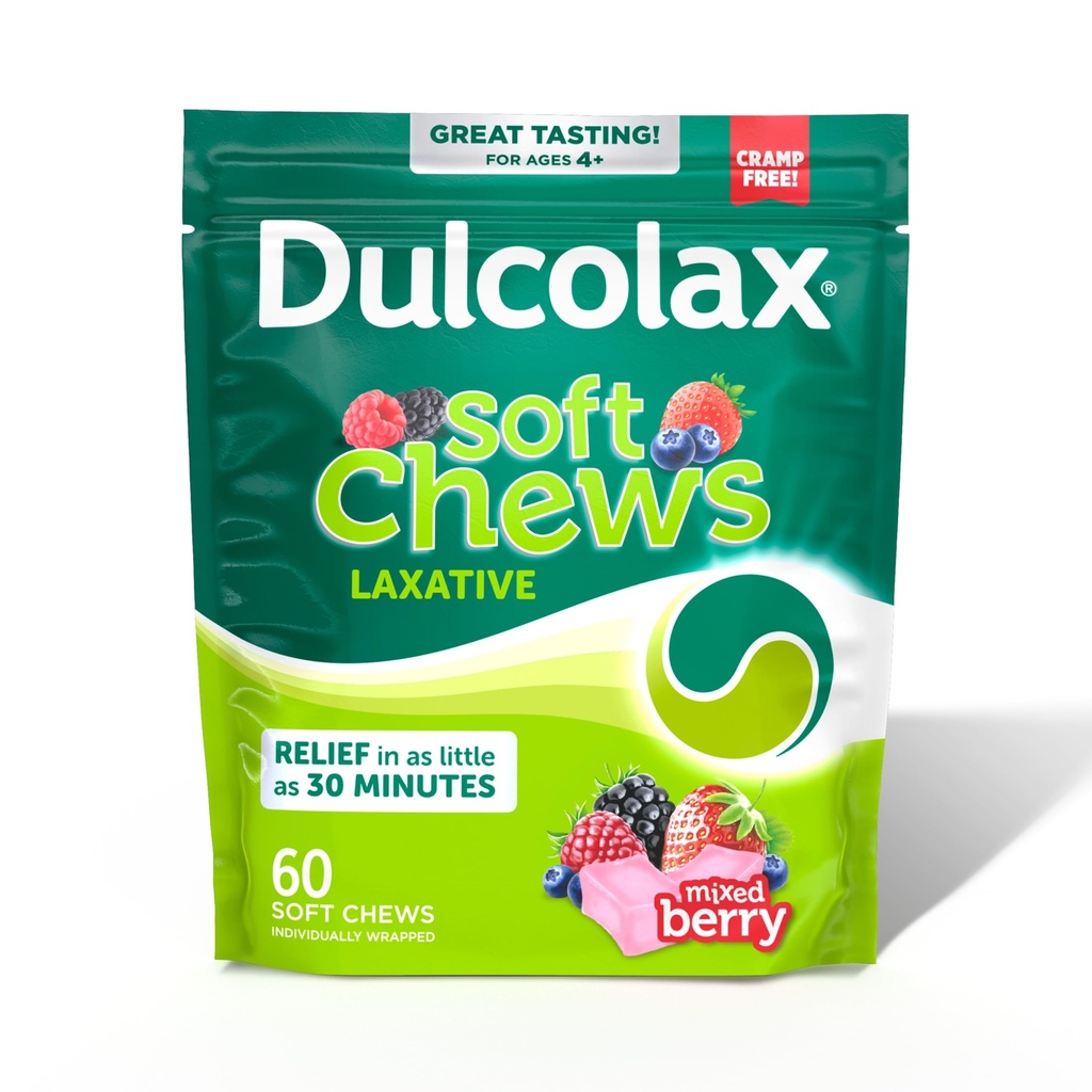 Dulcolax Saline Laxatieve Zachte Kauwen, Zachte Constipatie Verlichting, Gemengde Berry Smaak, Magnesiumhydroxide 1200 mg, 60 Tel.