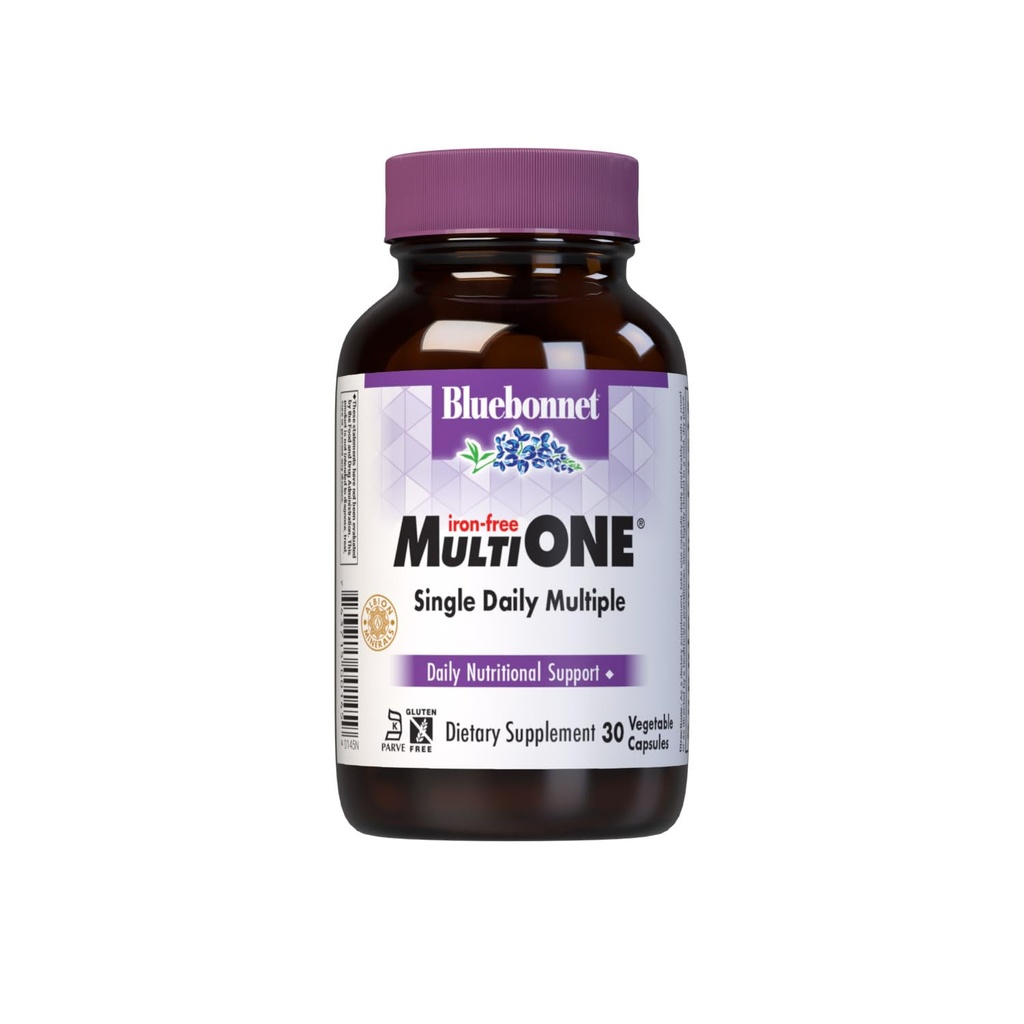Bluebonnet Nutrition Multi ONE (Iron-Free), Dagelijkse voedingsondersteuning*, Kosher Gecertificeerd, Glutenvrij, Dairy-Free, Vegetarisch vriendelijk, 30 plantaardige capsules, 30 porties