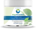 Mega Resveratrol Powder, Pharmaceutical Grade, 99% Pure Micronized Trans-Resveratrol, 60 Gram poeder, zuiverheid gecertificeerd. Hulpstoffen: vrij.