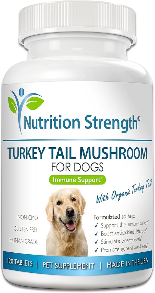 Turkey Tail Mushroom pour les chiens pour soutenir un système immunitaire fort, promouvoir la santé des Guts, l'activité antioxydante et le soulagement inflammatoire, réduire la fatigue et stimuler l'endurance, 120 comprimés à croquer