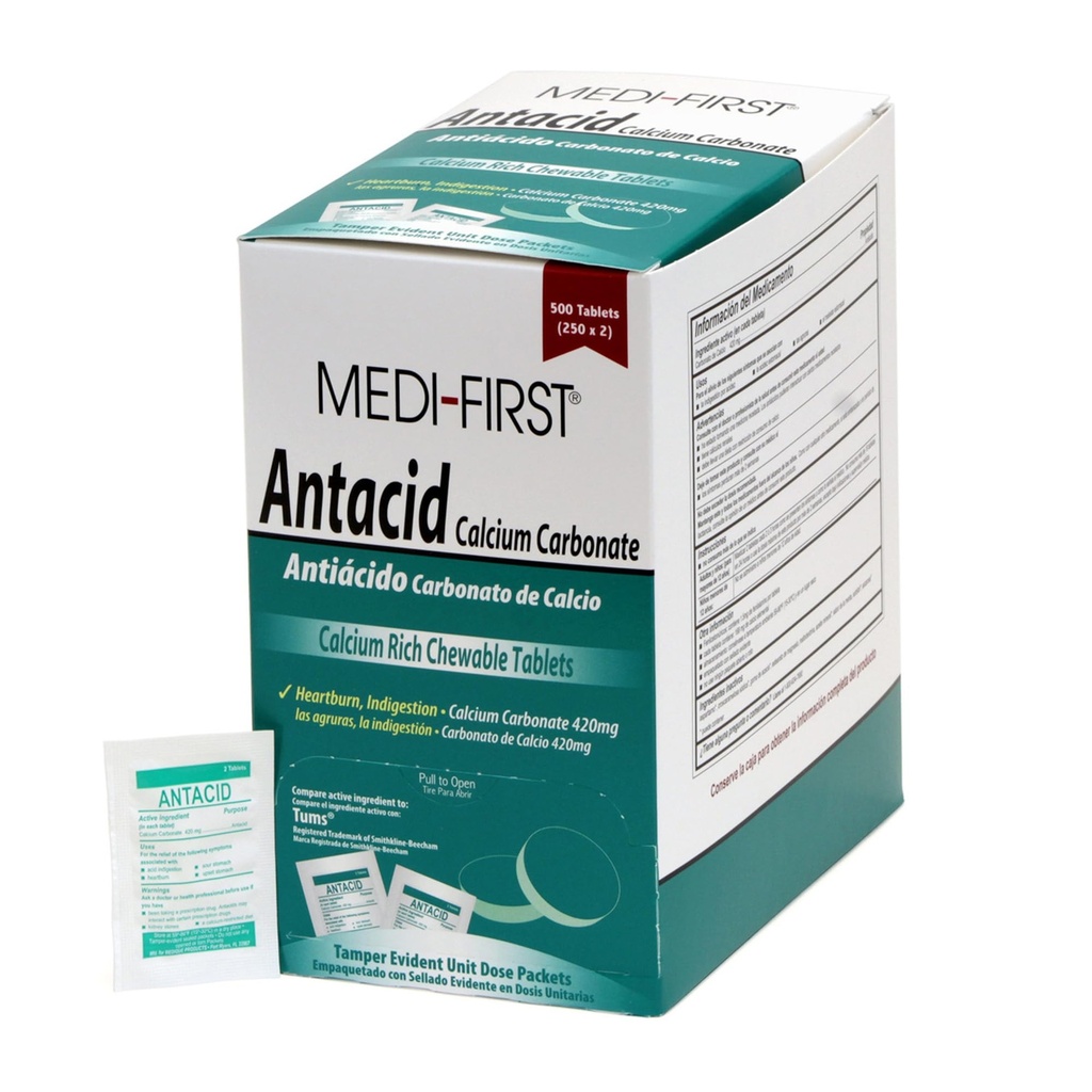Medi-Eerste 80213 Kauwbare munt Antacida tabletten, 500 Tellen