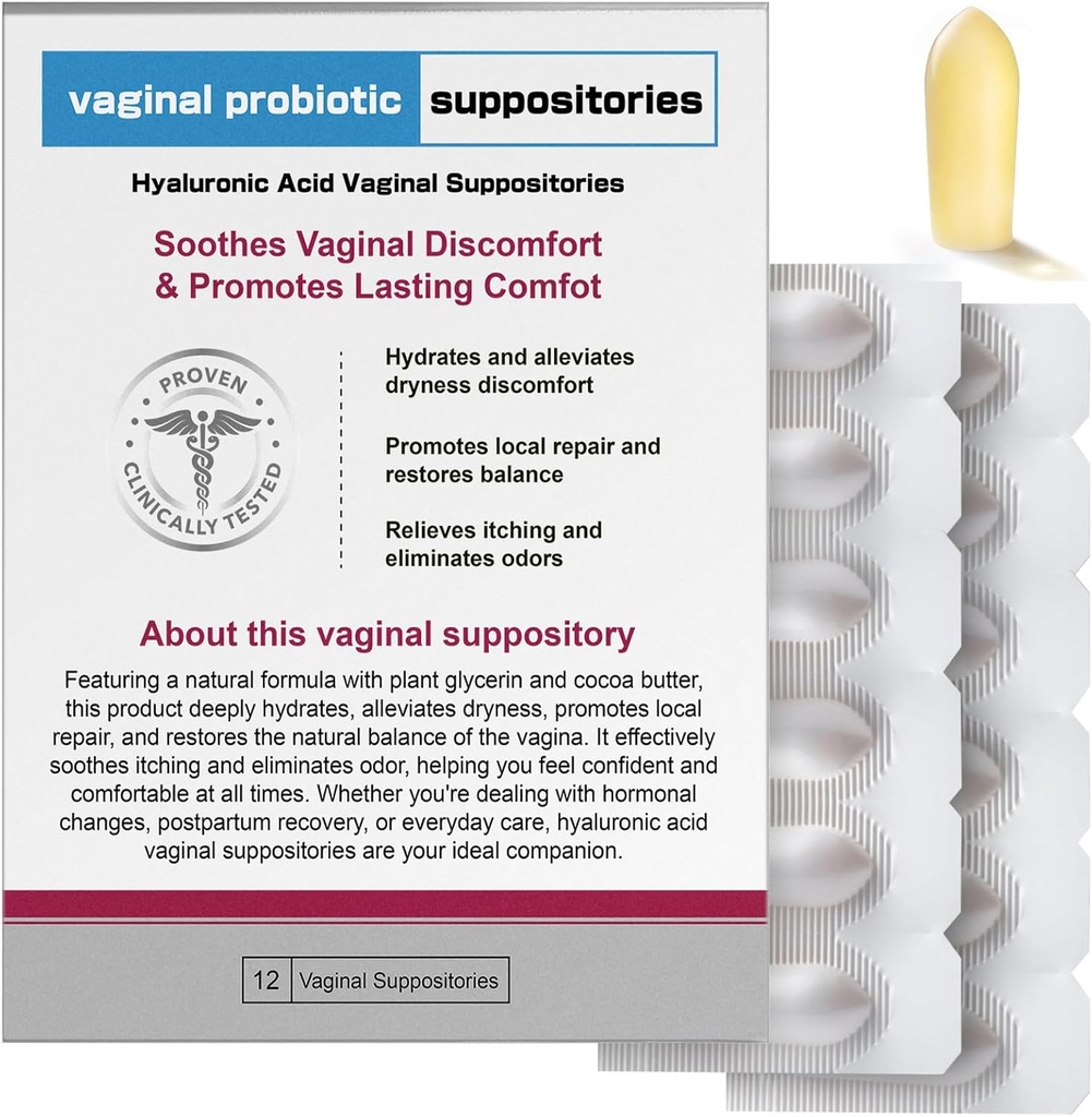 Nahid Hyaluronic Acid Suppository's Vaginale vocht- en pH-balansondersteuning 12 Inserts with Prebiotic Complex 