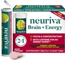 NEURIVA Brain + Energy Supplement met klinisch geteste Neurofactor voor focus & concentratie, vitamine B12, & 150 mg cafeïne voor een onmiddellijke energieboost, 30ct Cherry Limeade Bruistabletten
