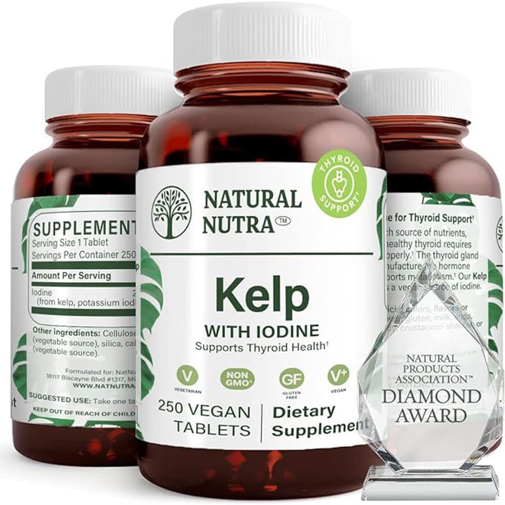 Natuurlijke Nutra Kelp Jodium Thyroid Support Supplement, Versterkt het immuunsysteem, en Regulates Metabolisme, Vegan Sea Kelp, Niet GGO, Atlantic Sourced Seaweed Extract, 225 mcg, 250 tabletten