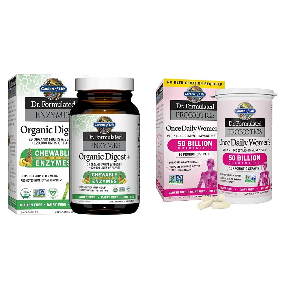 Jardin de la vie Dr Formulé des enzymes digestives avec Papaine, Bromelain et Dr. Formulé des probiotiques de femmes une fois par jour, 16 souches, 50 milliards, 30 capsules