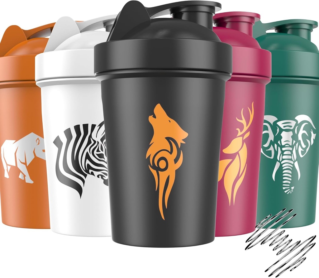 JEELA SPORTS 5 PACK Protein Shaker Bottles for Protein Mixes -20 OZ- Dishwasher Safe Shaker Cups for Protein Shakes - Shaker Cup for Blender Protein Shaker Bottle for Shakes Protein Shake Blender
