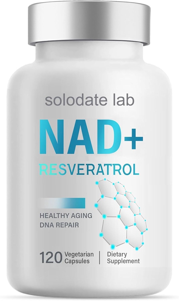 solodate lab NAD+ Supplément 1000mg, True NAD+ & Resveratrol, 120 Caps