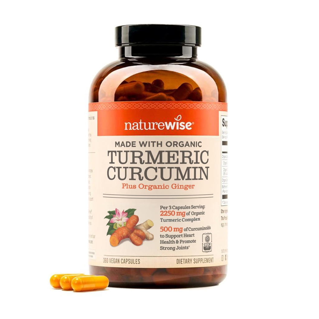 NatureWise Curcumin Turmeric 2250mg - 95% Curcuminoïdes & Extrait de poivre noir BioPerine pour l'absorption avancée - Soutien quotidien de la santé articulaire et immunitaire - Vegan, non-OGM, 360 comte[120 jours]