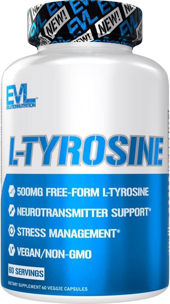Evlutie Vrije vorm L Tyrosine 500 mg Capsules Voeding L-tyrosine supplement Aminozuur voor energie Focus en Mood Ondersteuning - Nootrope hersenen Ondersteuning Supplement voor cognitieve prestaties - 60 porties