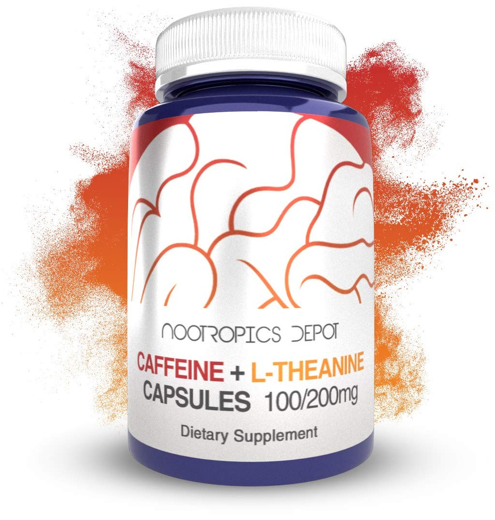 Nootropics Dépôt de caféine et L-Theanine Capsules de 60 pilules Contient 100mg de caféine et 200mg de L-Theanine.