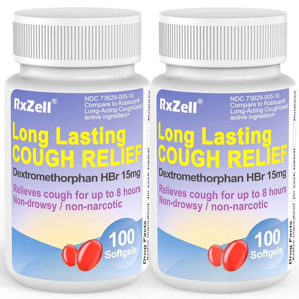 Adult Cough Relief, Dextromethorfan HBr 15mg (200 Softgels), 8 Hour Long Lasting, Non-Drowsy, Cough/Bronchial Suppressant