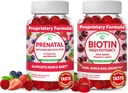 Biotine Lunakai et bundle prénatale - Supplément de croissance de la peau des cheveux et des ongles avec vitamine C et E - Gummy multivitamine grossesse avec acide fer et folique - 30 jours d'approvisionnement