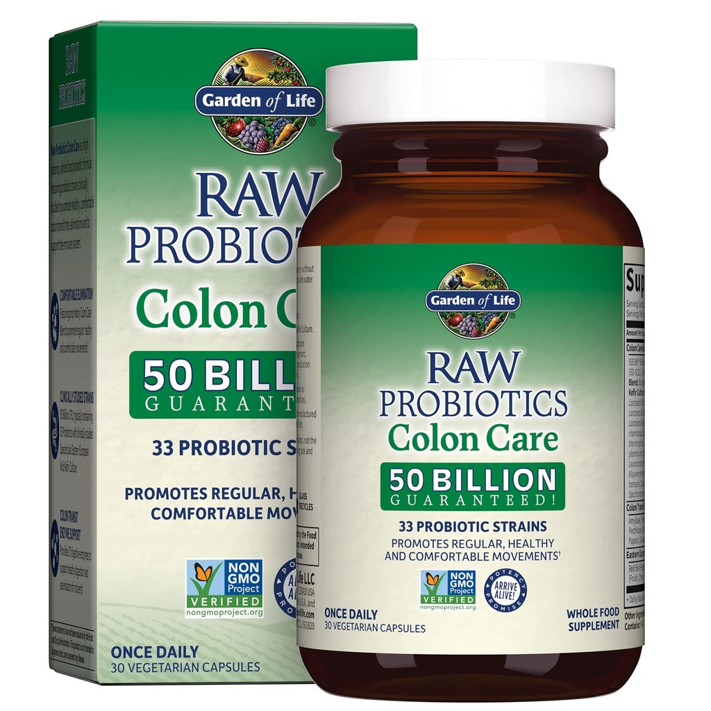 Garden of Life Probiotics for Women and Men - Raw Probiotics Colon Care 50 Miljard CFU and Enzymes, Raw Fruits, Veggies, Once Daily Acidophilus Probiotic for Regularity and Immune Health - 30 Capsules