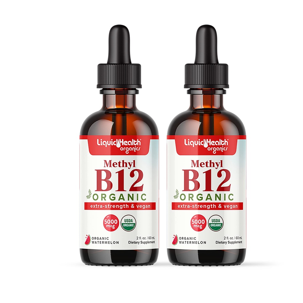 LIQUIDHEALTH USDA Biologische Methyl Vitamine B12 Methylcobalamine Liquid Drops met Tart Cherry Juice - Boost Energy, Immune Support, Improve Memory & Concentration - USA Made, Vegan, Non-GMO (2 Pack)