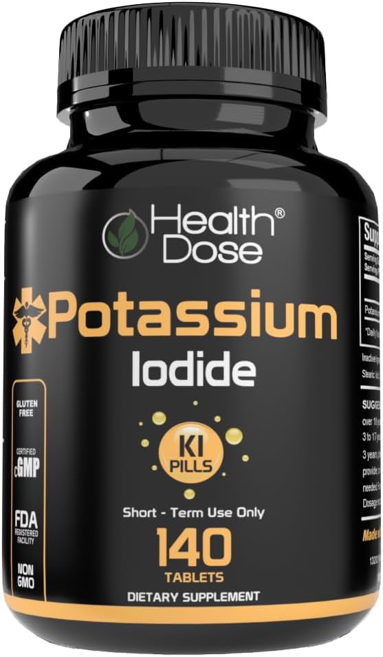 Health Dose Kaliumjodide (KI) - 130mg, 140 tabletten - korte termijn bescherming van de schildklier, Jodium Supplement en schildklier gezondheid ondersteuning. Volle maand voorraad.