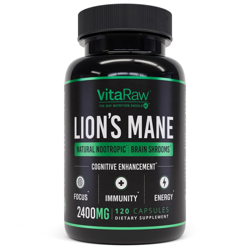Biologische Lions Mane Supplement Capsules 2400 mg - Krachtige Nootrope - Helpt het behoud van geheugen, energie en geestelijke helderheid - Vegan Brain Booster Focus Pillen - Real Lion's Mane Supplement