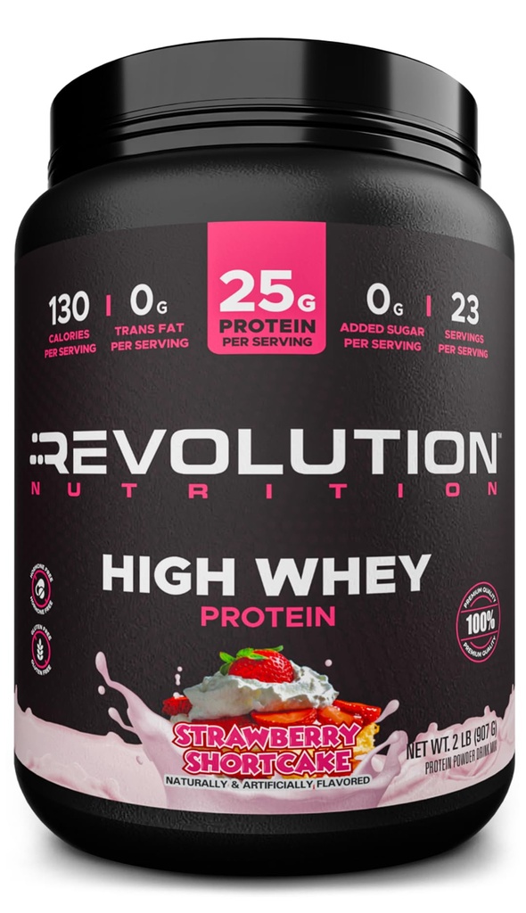Revolution Nutrition, High Whey, Protein Powder 2LB, Wei Isolaat, Glutenvrij, Lean Muscle Mass for Men & Women, 25g Protein Per Scoop, 908 g, 24 Servers (Strawberry Shortcake, 2 Pond)