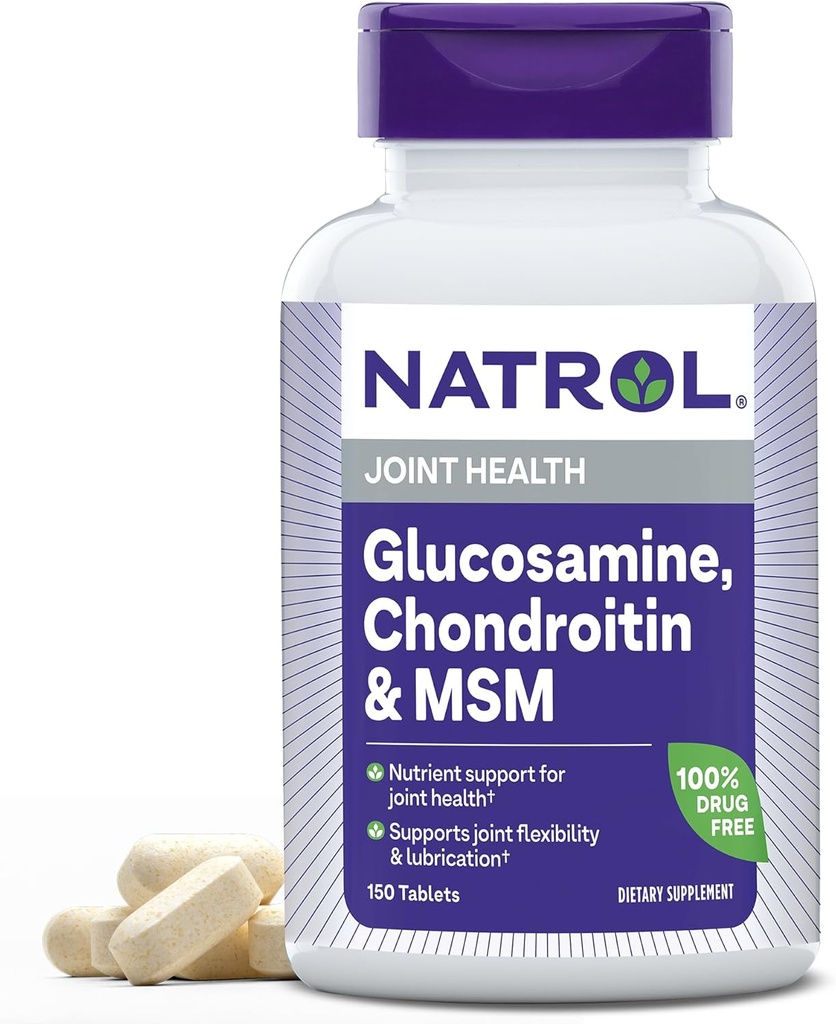 Natrol Glucosamine, Chondroitin en MSM, Dieetsupplement, Joint Health Supplement voor volwassenen, 150 tabletten, Tot een levering van 50 dagen