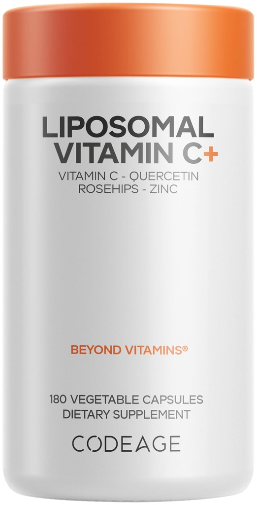 Codeage Liposomale vitamine C 1500 mg met zink, vlierbessen, Citrus Bioflavonoïden Grapefruit, Citroen, Oranjepoeder, Quercetine & Rose HIPS Fruit 