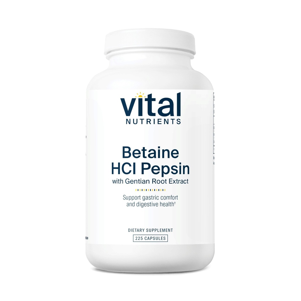 Vital Nutrients Betaine HCL Pepsin avec extrait de racine gentienne Formule enzymatique digestive pour soutenir la digestion des protéines et l'absorption des nutriments*