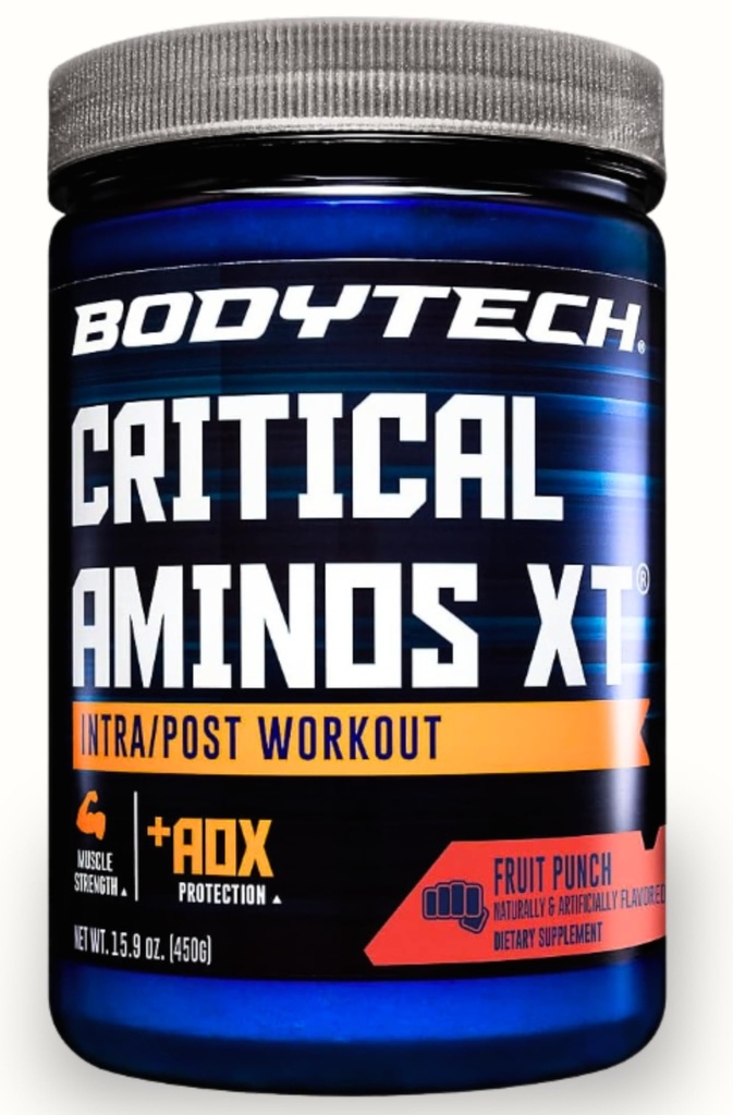 BODYTECH Critical Aminos XT Intra/Post Workout Powder in Delicious Fruit Punch Flavor - Formulé pour soutenir la récupération musculaire et améliorer le rendement pour des résultats optimaux (15,9 oz / 45 portions)
