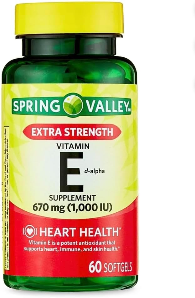 Spring Valley Extra sterkte Vitamine E D-Alpha Softgels, 670 mg (1.000 IE), 60 Tel.
