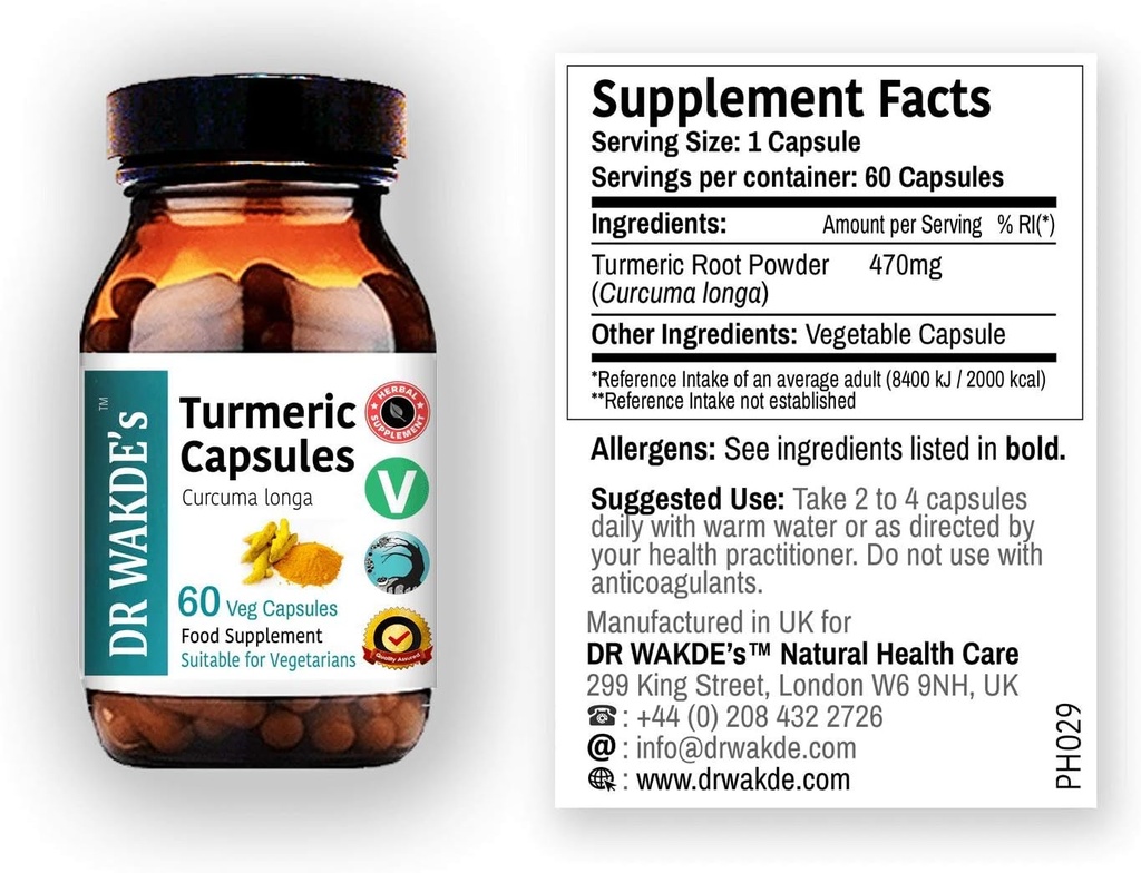 DR WAKDE'S Kurkuma Capsules (Curcuma Longa, 60 Veg Caps, Plant-Based Supplement, Ayurvedic Herb, All Natural, Vegan)