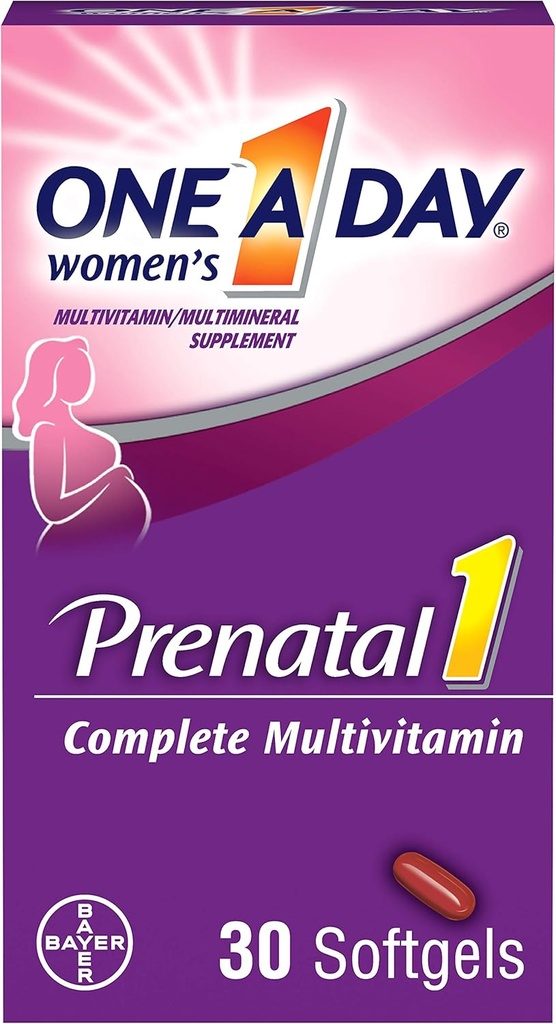Eén dag Prenatale 1 met DHA & Foliumzuur Softgels, 30 ea (verpakking van 4)