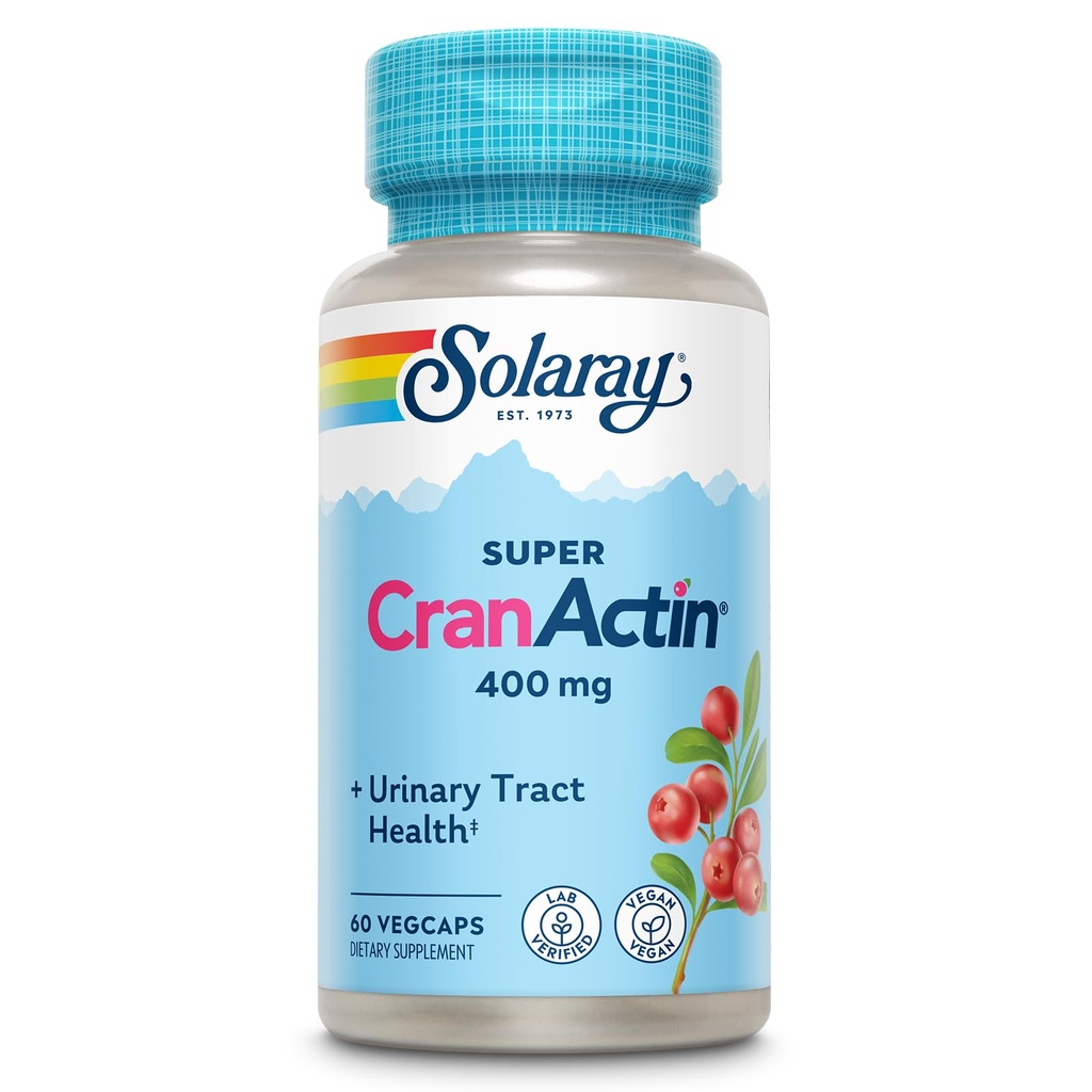 SOLARAY Super CranActin Extrait de canneberge 400mg , un soutien urinaire sain , avec des vitamines ajoutées 60capsules de légumes