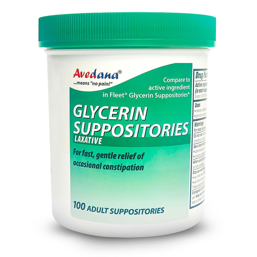 USP 2g Glycerin Laxatives Suppositoire – 100 Suppositoires Laxatifs de taille adulte pour les hommes et les femmes – Suppositoires de soulagement rapide et douce pour la constipation – Suppositoire adulte de forme confortable