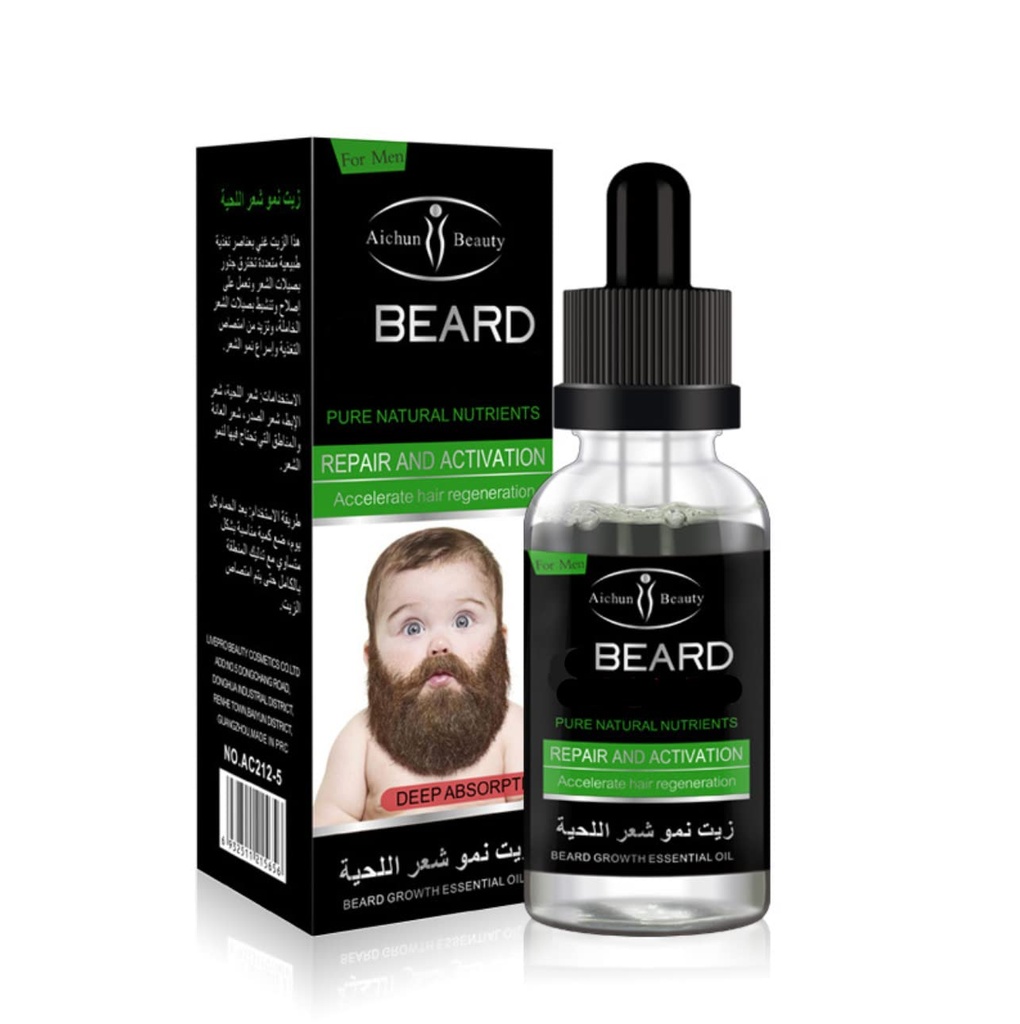 AICHUN BEAUTY Barbe huile de croissance du visage Supplément capillaire du visage Soin de la barbe du visage Sens de croissance des cheveux Vitamines 30ml/1.01oz
