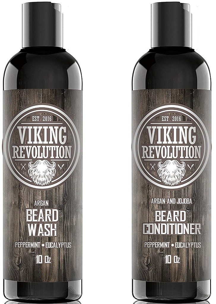 Viking Revolutie Baard Shampoo en Conditioner Set - Top-tier Baard Care Kit met Argan & Jojoba Olie voor gezonde baardgroei, Geen jeuk of irritatie, Rich Lather, Eucalyptus Scent (10 oz)