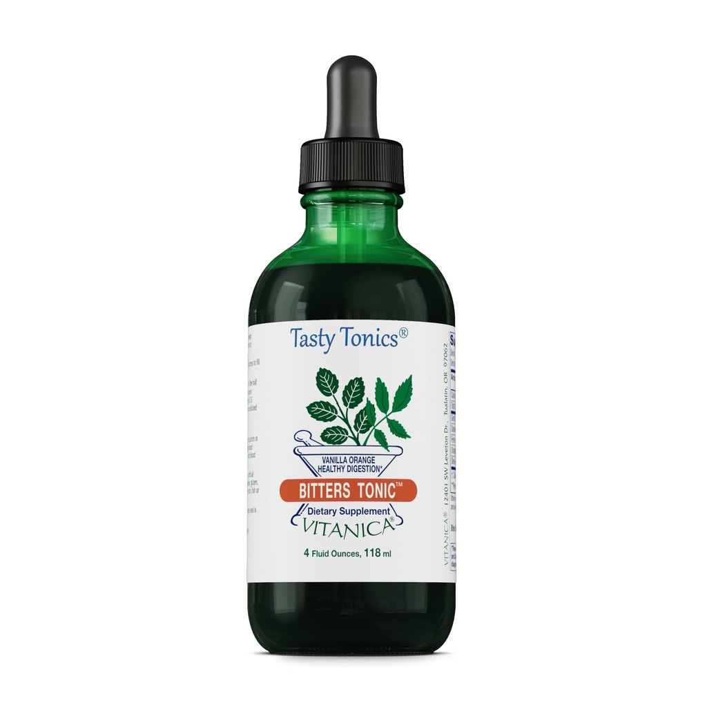 Vitanica Bitters Tonic, Supplément de digestion liquide, Soutien de digestion, Sans alcool, Vanilla Orange, Vegan, 4 Once